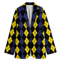 Yellow Black And Blue Argyle Print Women's Cotton Blazer