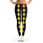 Yellow Black And Blue Argyle Print Women's Leggings