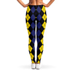 Yellow Black And Blue Argyle Print Women's Leggings