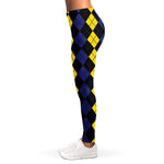 Yellow Black And Blue Argyle Print Women's Leggings