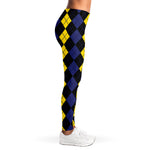 Yellow Black And Blue Argyle Print Women's Leggings