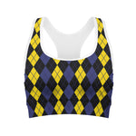 Yellow Black And Blue Argyle Print Women's Sports Bra