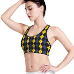 Yellow Black And Blue Argyle Print Women's Sports Bra