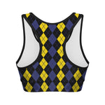 Yellow Black And Blue Argyle Print Women's Sports Bra