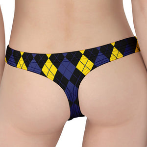 Yellow Black And Blue Argyle Print Women's Thong