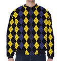 Yellow Black And Blue Argyle Print Zip Sleeve Bomber Jacket