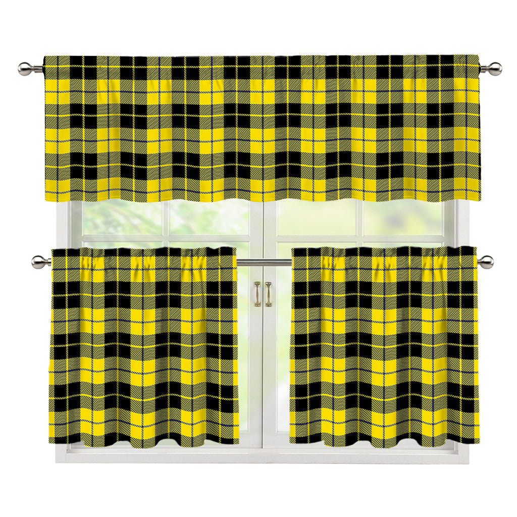 Yellow Black And Blue Tartan Print 3 Piece Kitchen Curtains