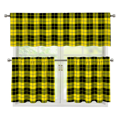 Yellow Black And Blue Tartan Print 3 Piece Kitchen Curtains