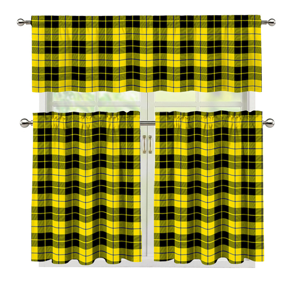 Yellow Black And Blue Tartan Print 3 Piece Kitchen Curtains