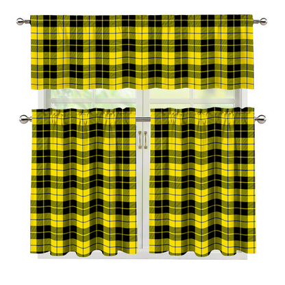 Yellow Black And Blue Tartan Print 3 Piece Kitchen Curtains
