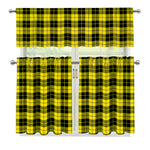 Yellow Black And Blue Tartan Print 3 Piece Kitchen Curtains