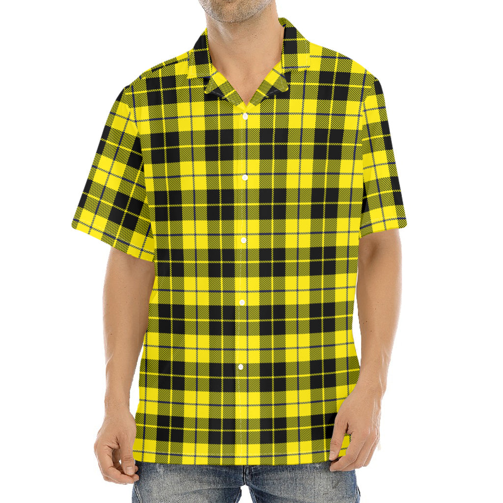 Yellow Black And Blue Tartan Print Aloha Shirt