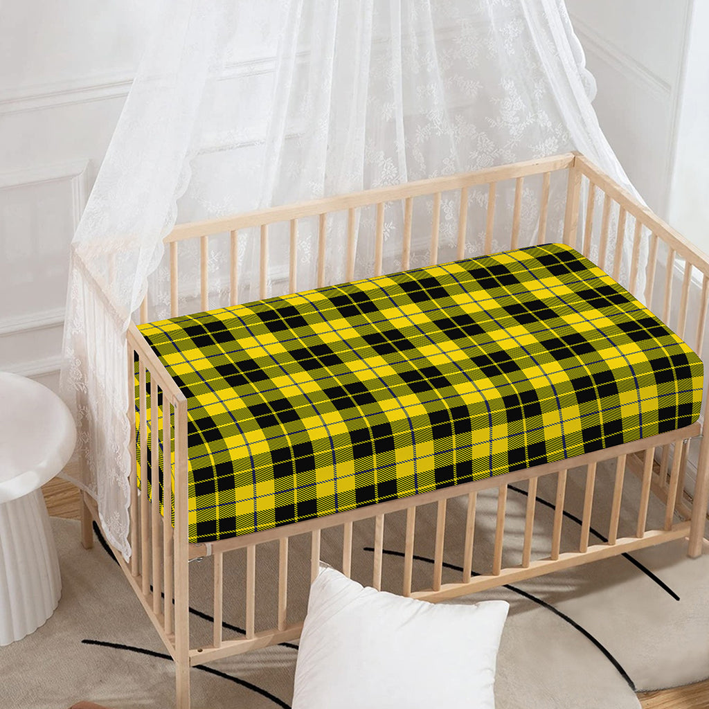 Yellow Black And Blue Tartan Print Baby Crib Sheet