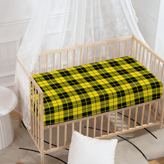 Yellow Black And Blue Tartan Print Baby Crib Sheet