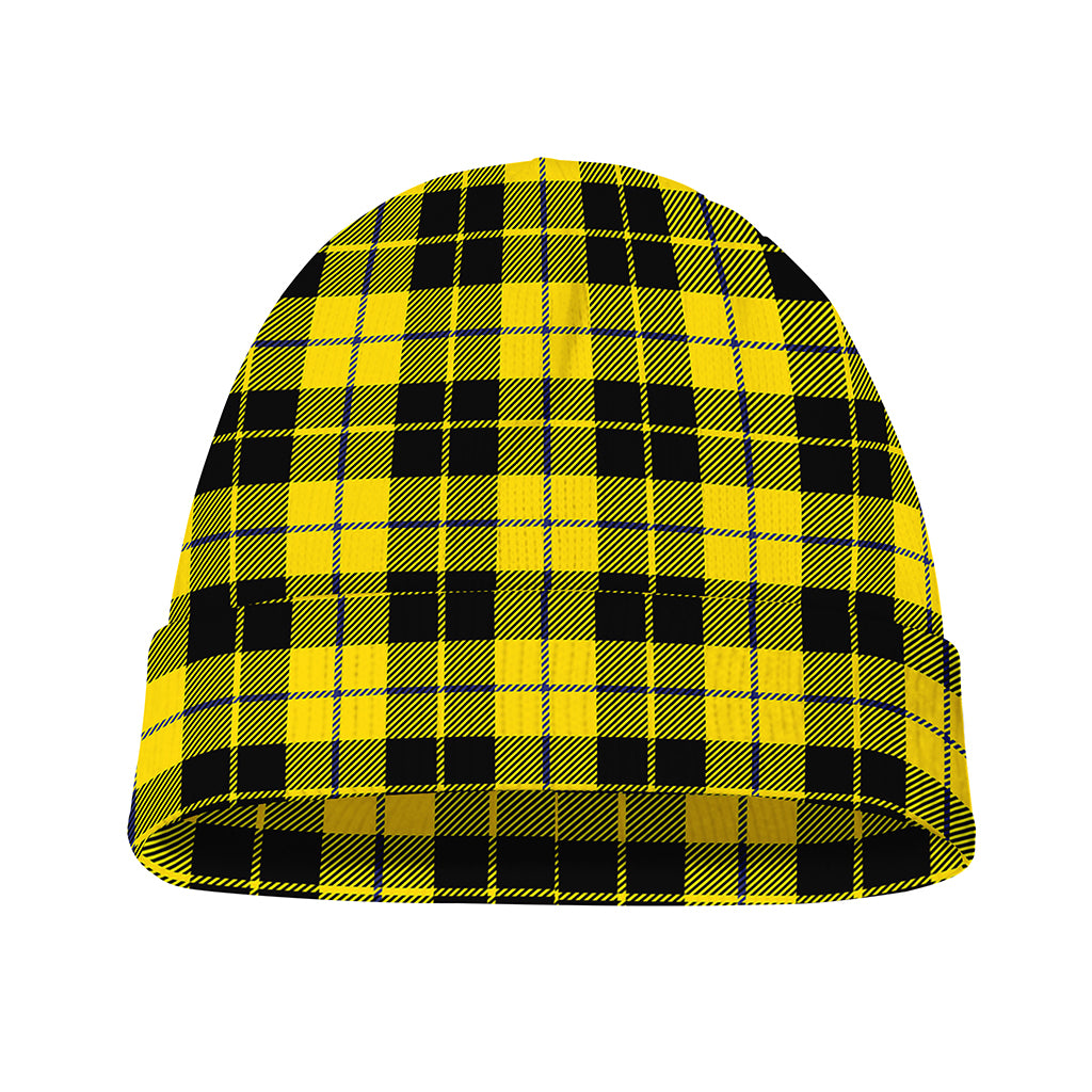 Yellow Black And Blue Tartan Print Beanie