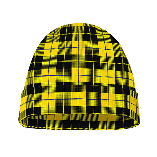 Yellow Black And Blue Tartan Print Beanie