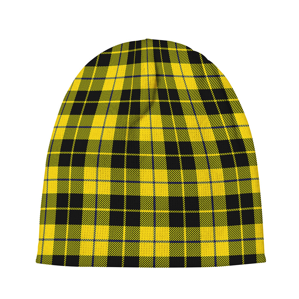 Yellow Black And Blue Tartan Print Beanie