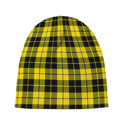 Yellow Black And Blue Tartan Print Beanie