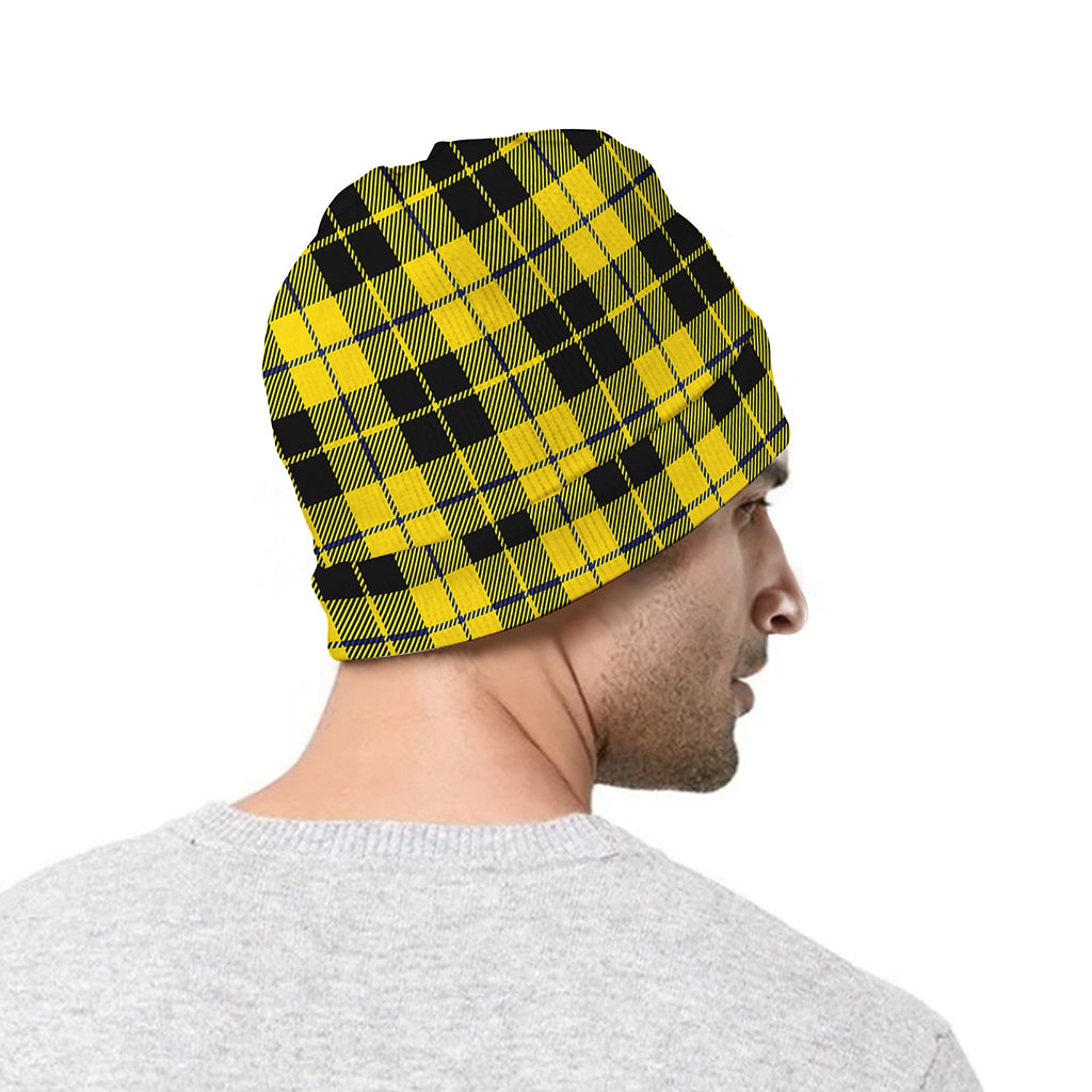 Yellow Black And Blue Tartan Print Beanie