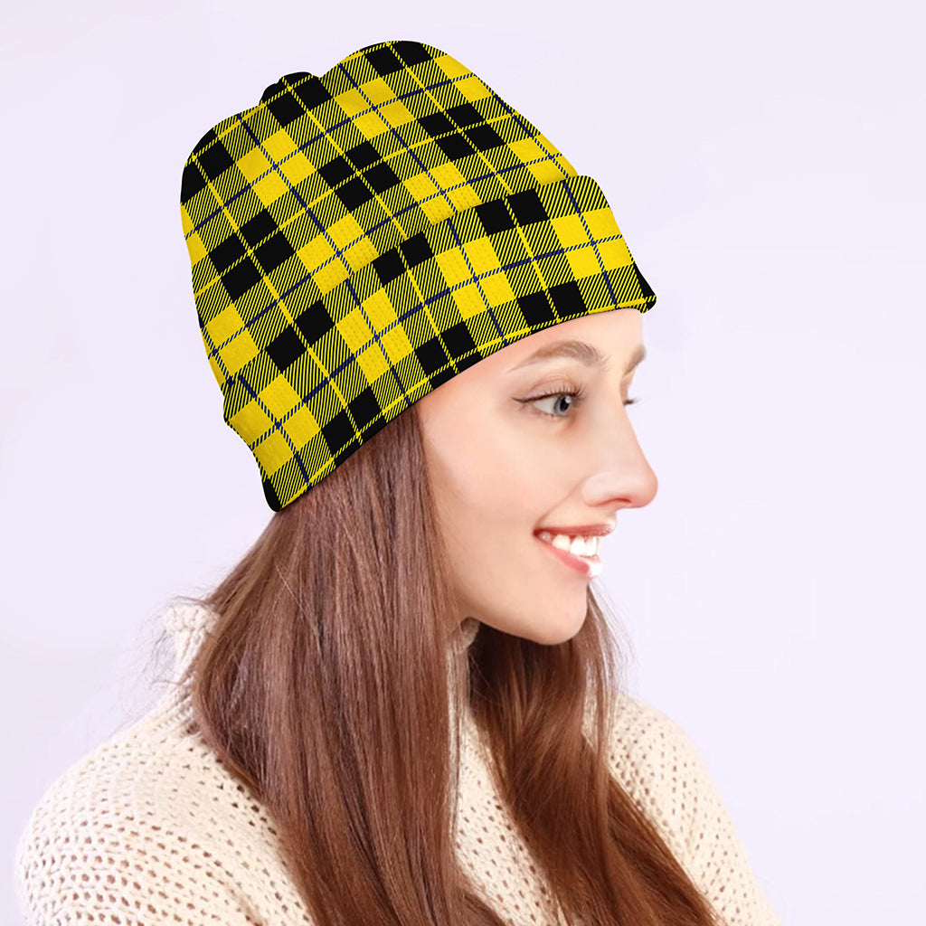 Yellow Black And Blue Tartan Print Beanie