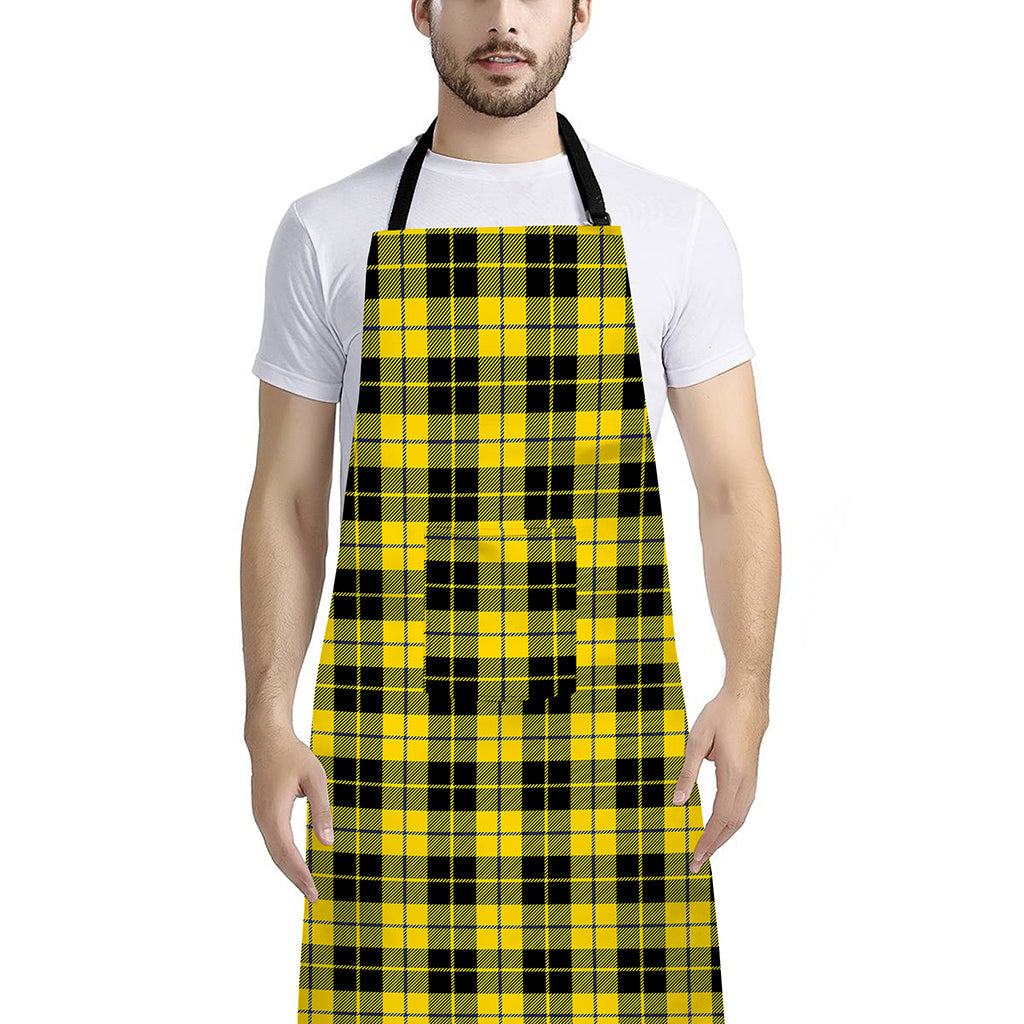 Yellow Black And Blue Tartan Print Bib Apron With Pocket