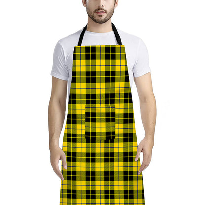 Yellow Black And Blue Tartan Print Bib Apron With Pocket