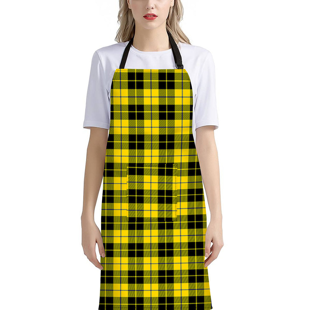 Yellow Black And Blue Tartan Print Bib Apron With Pocket