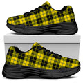 Yellow Black And Blue Tartan Print Black Chunky Shoes