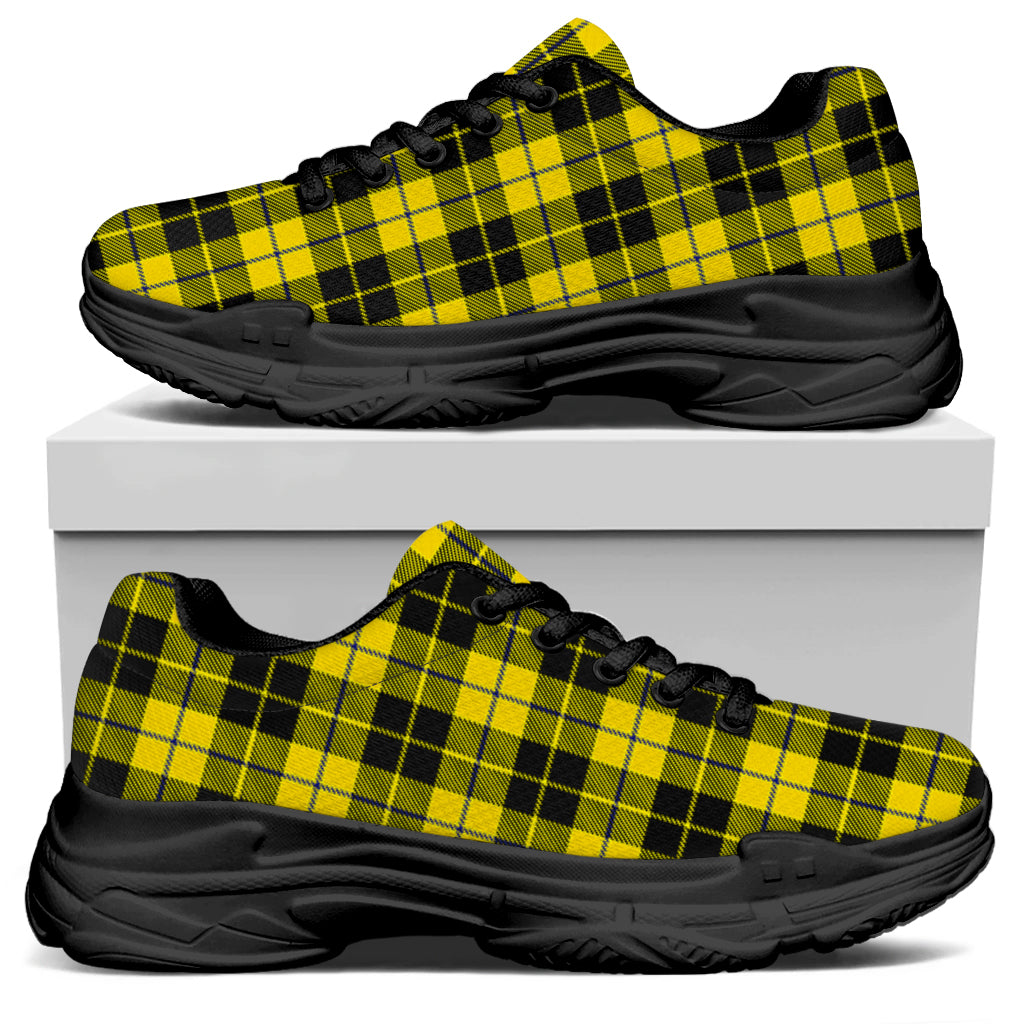 Yellow Black And Blue Tartan Print Black Chunky Shoes