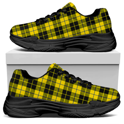 Yellow Black And Blue Tartan Print Black Chunky Shoes