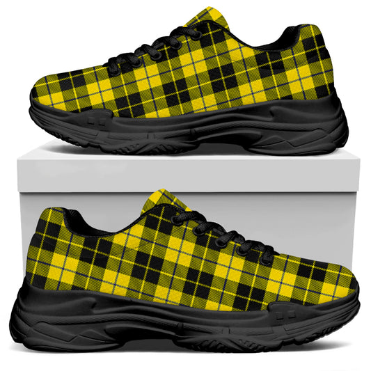 Yellow Black And Blue Tartan Print Black Chunky Shoes
