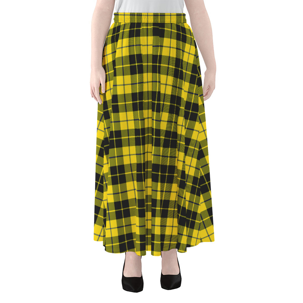 Yellow Black And Blue Tartan Print Chiffon Maxi Skirt