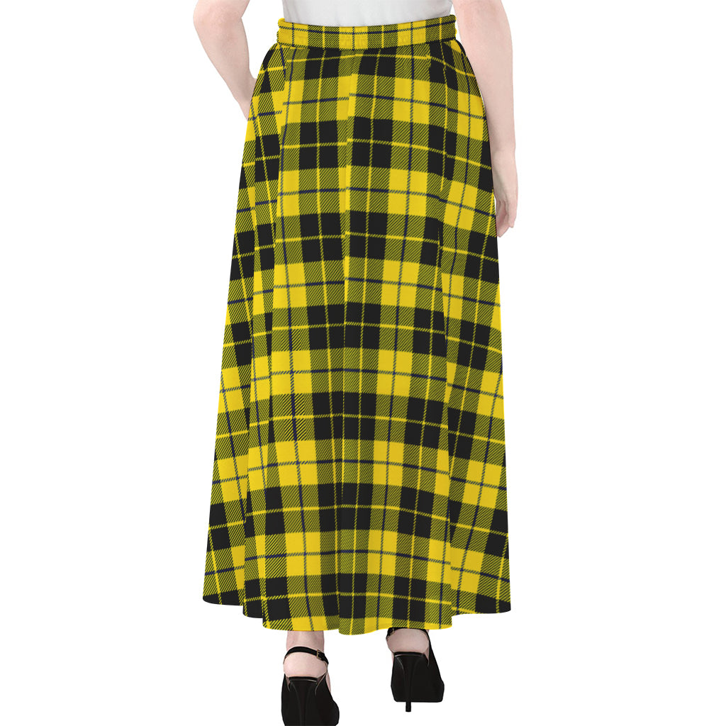 Yellow Black And Blue Tartan Print Chiffon Maxi Skirt