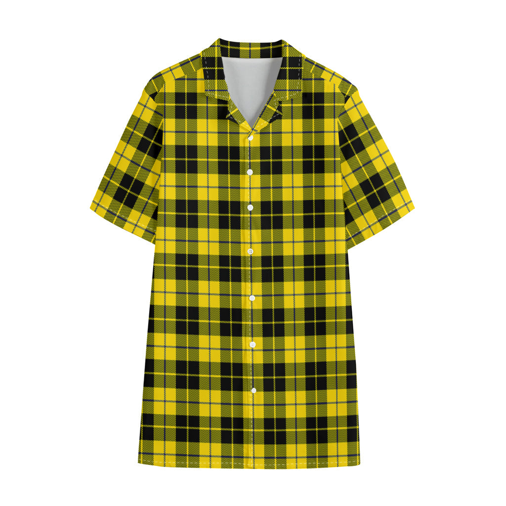 Yellow Black And Blue Tartan Print Cotton Hawaiian Shirt