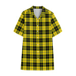 Yellow Black And Blue Tartan Print Cotton Hawaiian Shirt