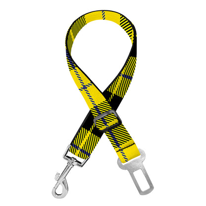 Yellow Black And Blue Tartan Print Dog Seat Belt