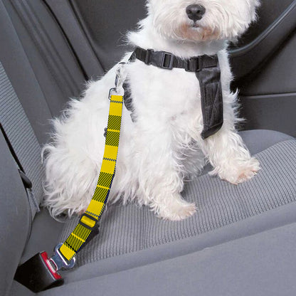 Yellow Black And Blue Tartan Print Dog Seat Belt