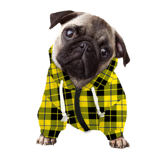 Yellow Black And Blue Tartan Print Dog Zip Up Hoodie