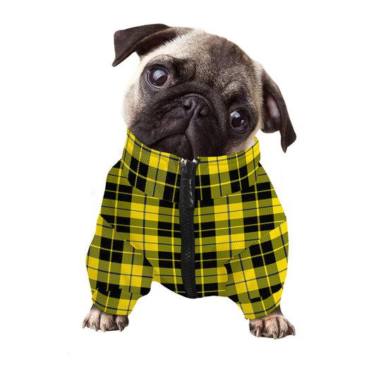 Yellow Black And Blue Tartan Print Dog Zip Up Jacket