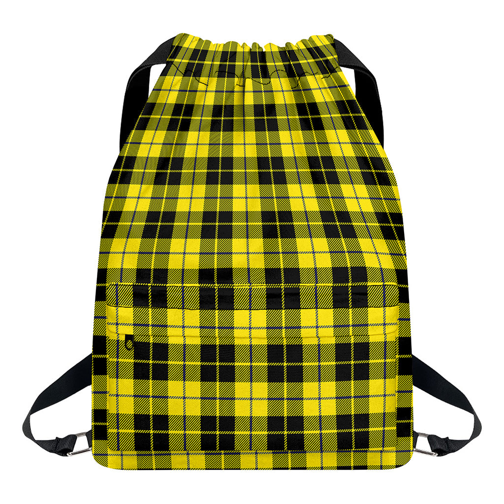 Yellow Black And Blue Tartan Print Drawstring Backpack