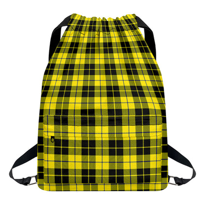 Yellow Black And Blue Tartan Print Drawstring Backpack