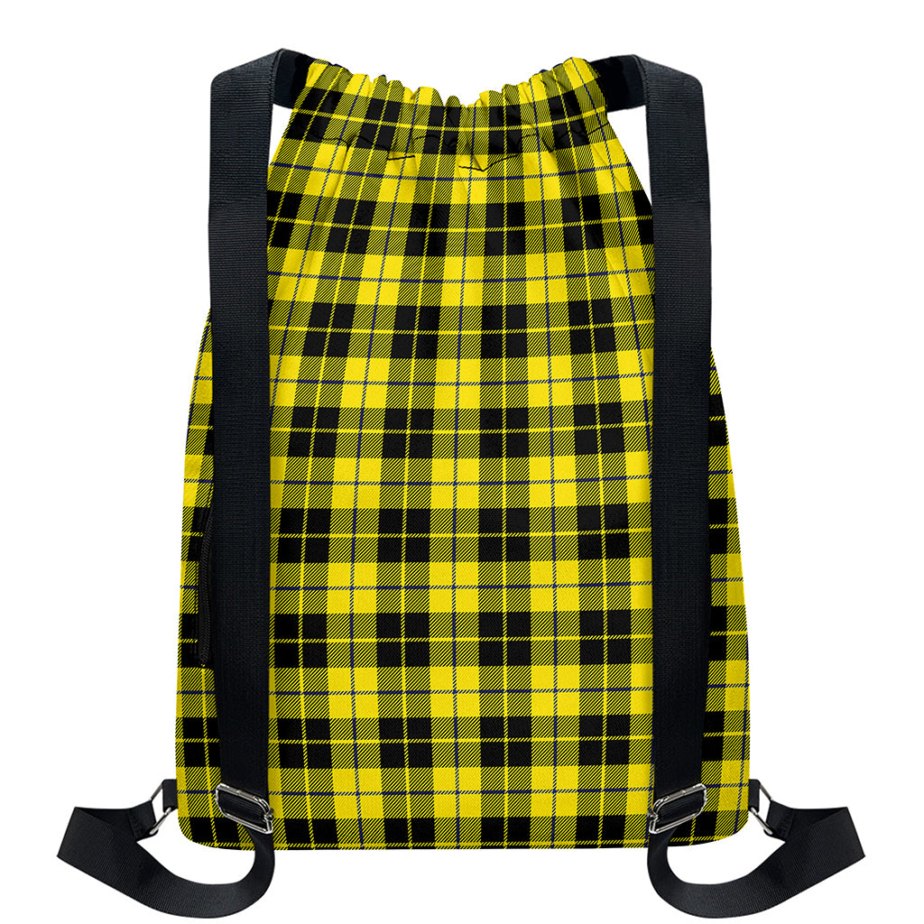 Yellow Black And Blue Tartan Print Drawstring Backpack