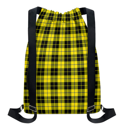 Yellow Black And Blue Tartan Print Drawstring Backpack