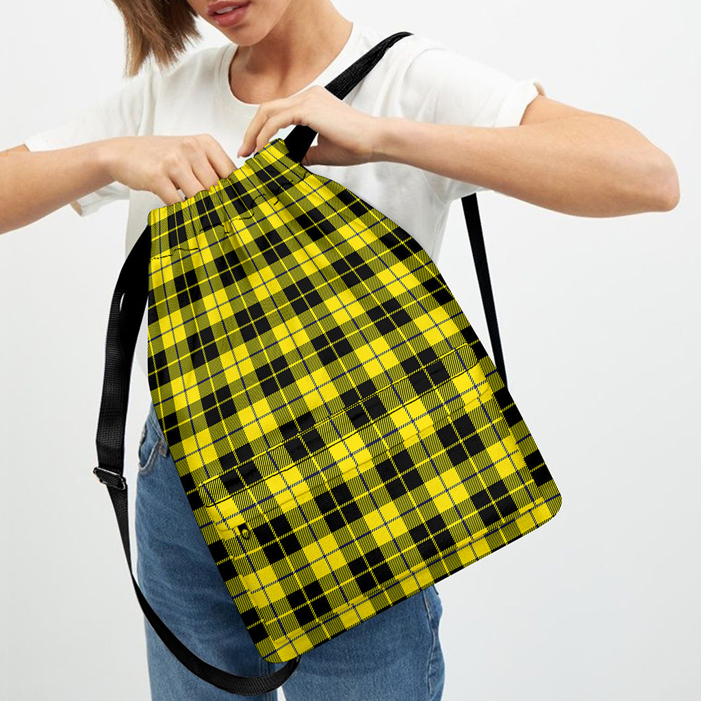 Yellow Black And Blue Tartan Print Drawstring Backpack