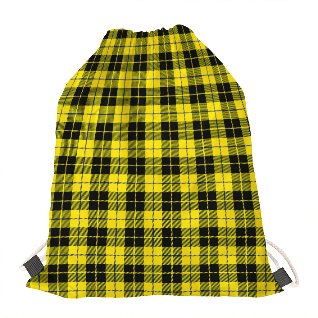 Yellow Black And Blue Tartan Print Drawstring Bag