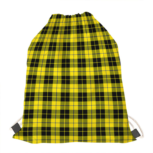 Yellow Black And Blue Tartan Print Drawstring Bag