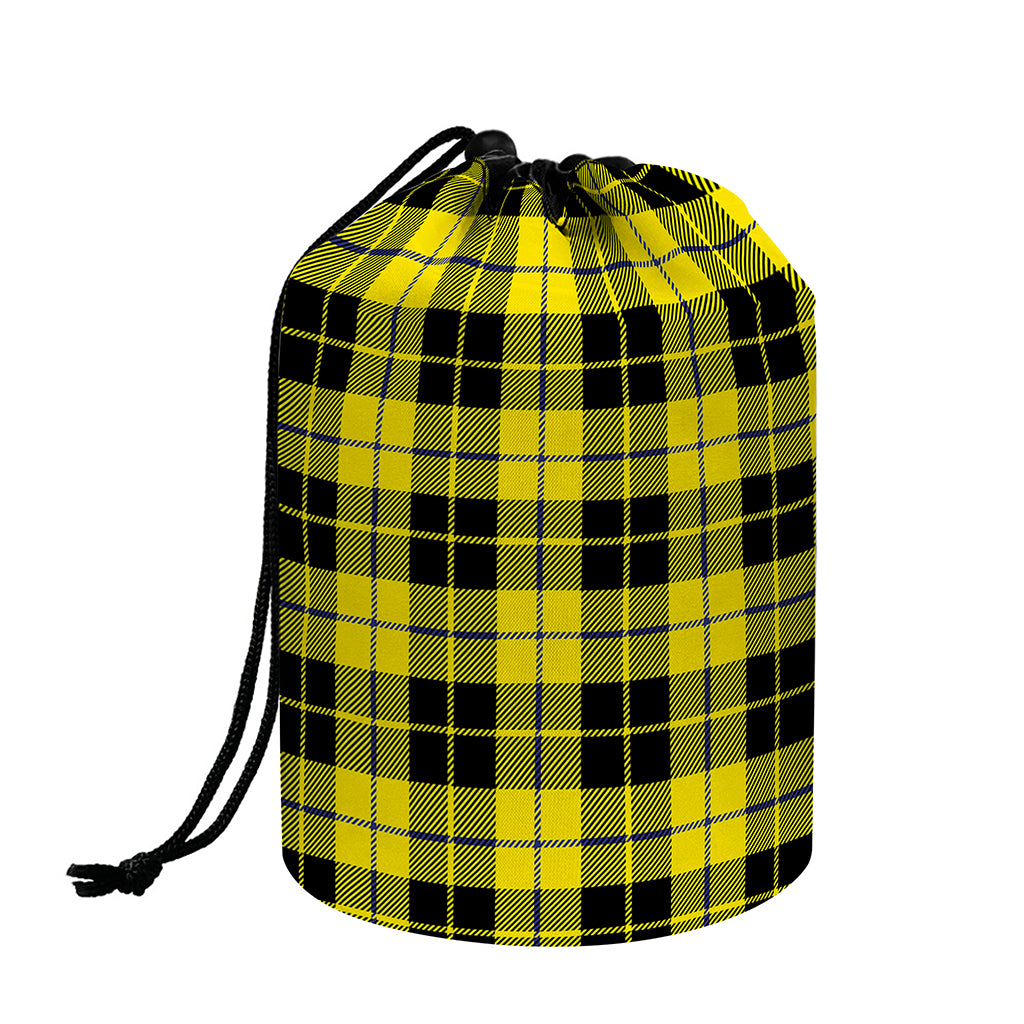 Yellow Black And Blue Tartan Print Drawstring Makeup Bag