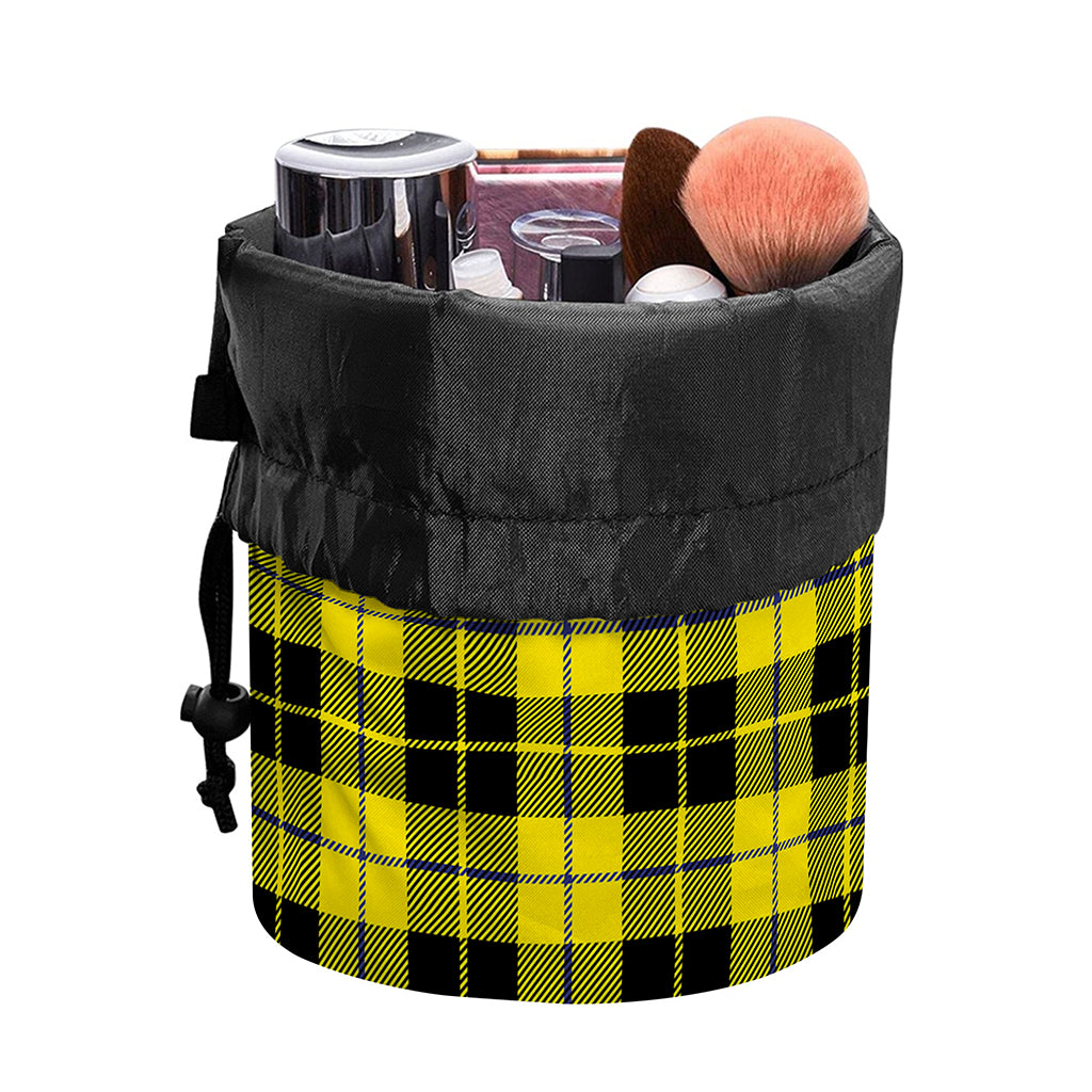 Yellow Black And Blue Tartan Print Drawstring Makeup Bag