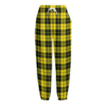 Yellow Black And Blue Tartan Print Fleece Lined Knit Pants