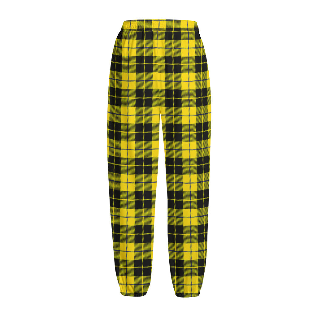 Yellow Black And Blue Tartan Print Fleece Lined Knit Pants